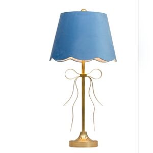 💙🔹️Shabby Chic🔹️ 29in Blue and Gold  Lamp with Bow Accent With Scallop Shade